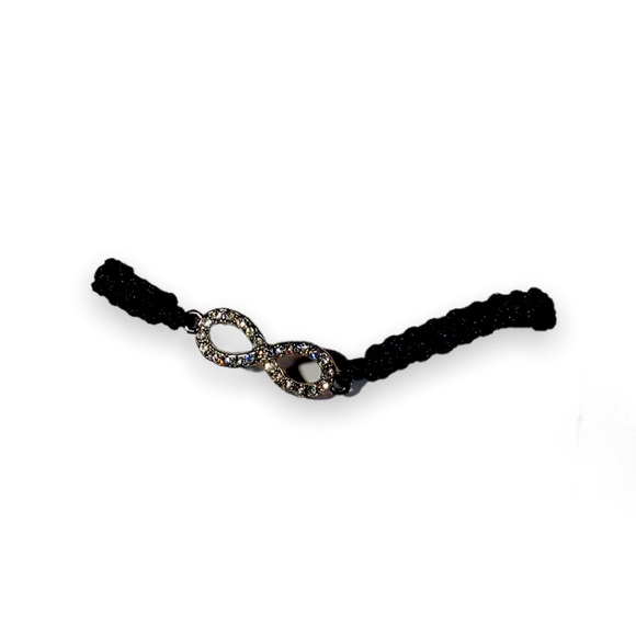 Black with Clear Retro Rhinestone Studded Infinity Adjustable Bracelet - Picture 2 of 4